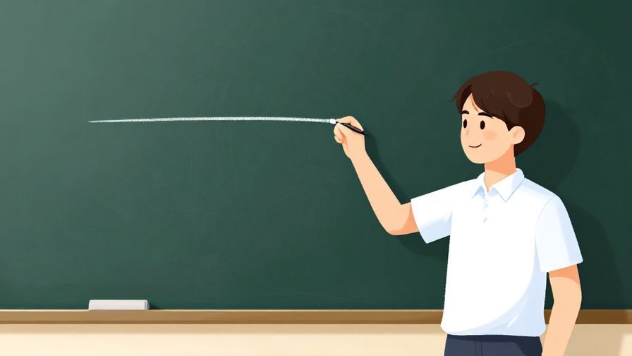Illustration of a person drawing a clear line on a chalkboard, confident expression, school background