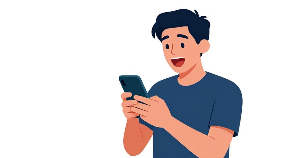 Illustration of a person excitedly texting on a smartphone, energetic and youthful vibe