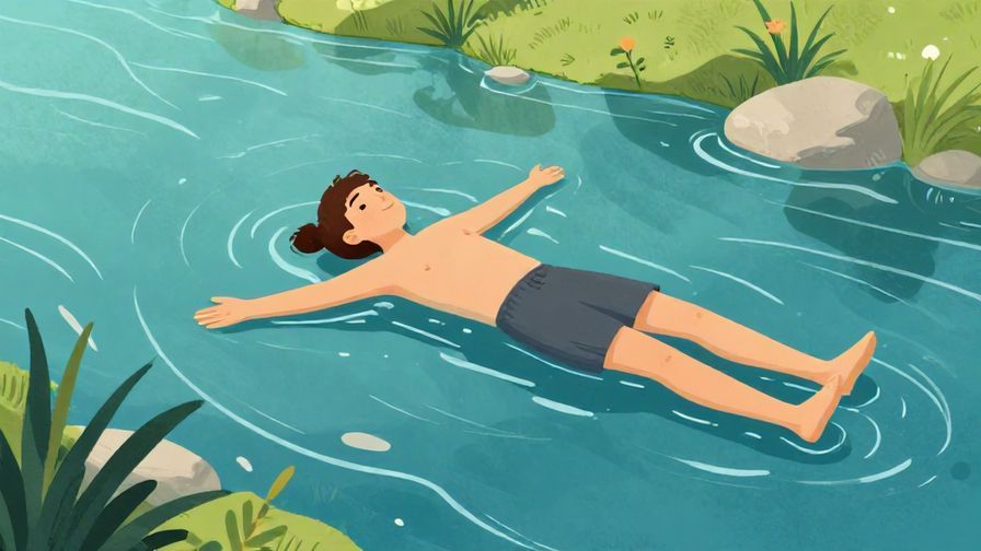Illustration of a person floating peacefully down a gentle river, relaxed and content