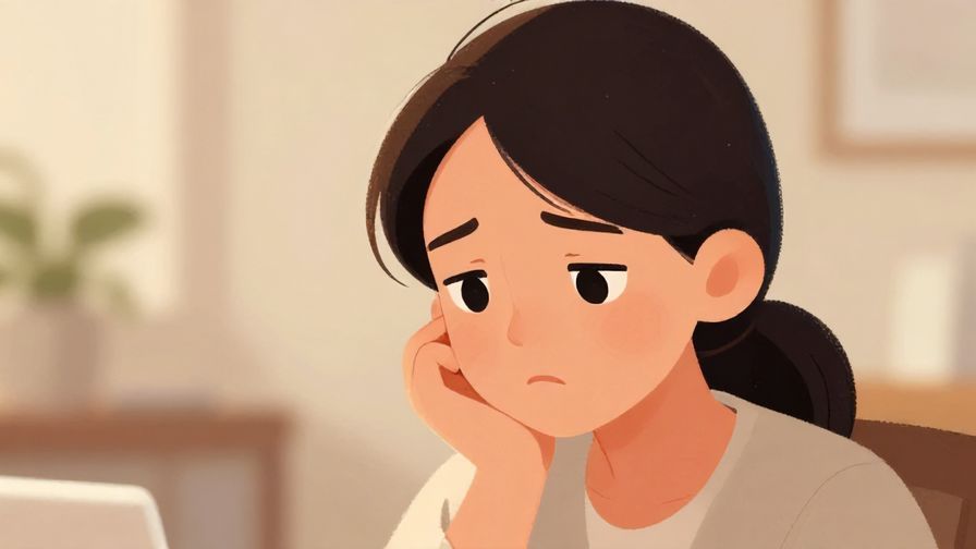 Illustration of a person gently frowning and thinking with soft background, polite atmosphere, illustrated style