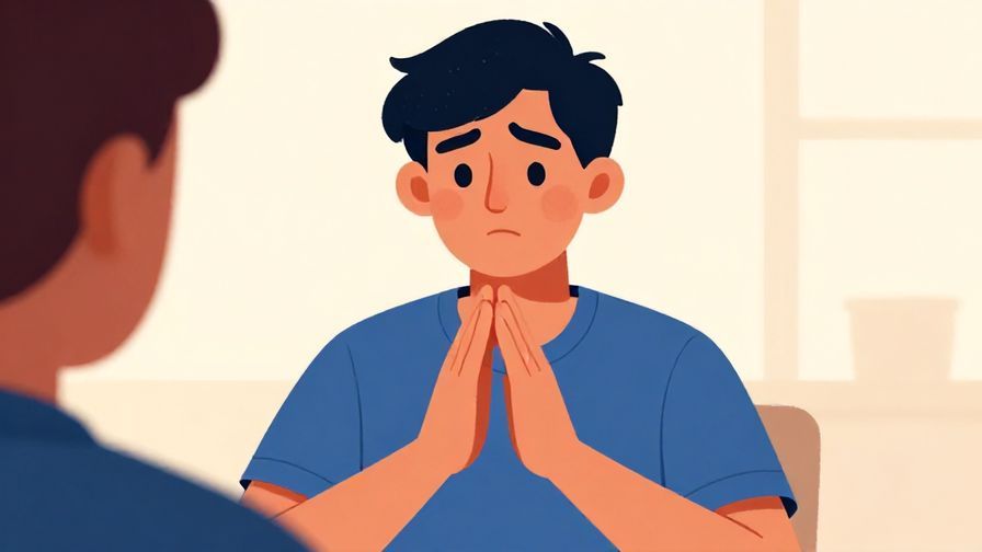 Illustration of a person gently holding up a hand as if to pause a conversation or action, with a concerned but calm expression, vibrant colors, illustrated style