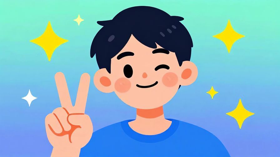 Illustration of a person giving a peace sign with a cheeky smile, vibrant colors and stars