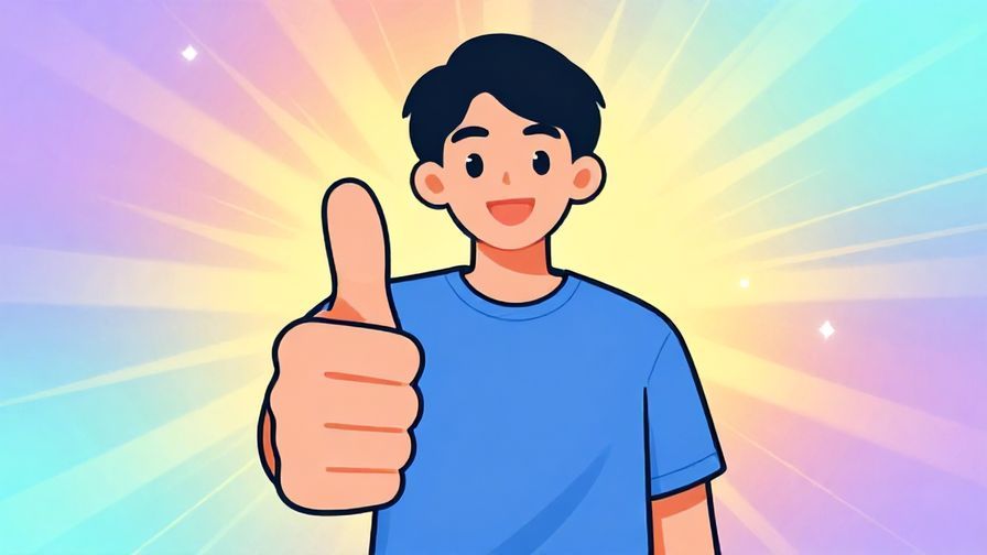 Illustration of a person giving a reassuring thumbs-up with a bright smile, colorful background filled with light rays