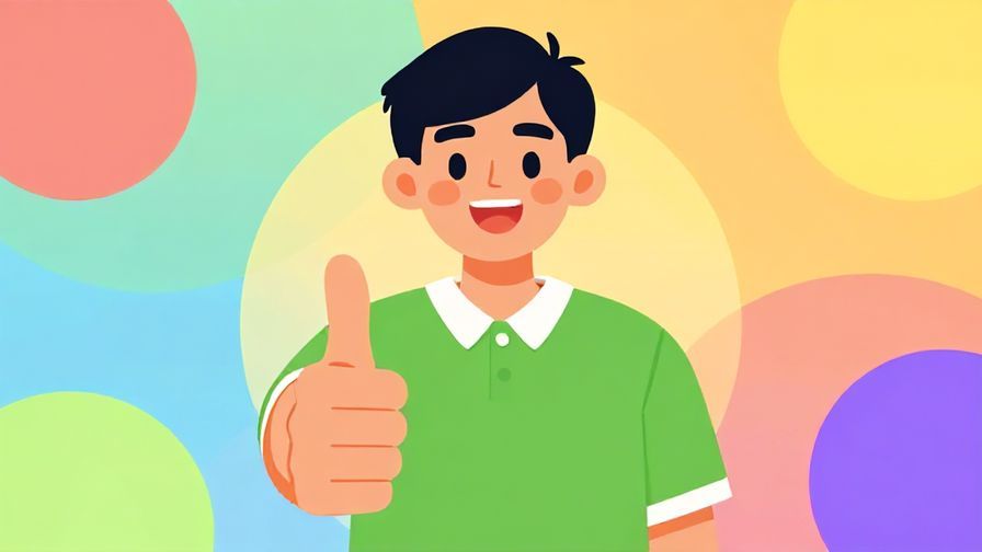 Illustration of a person giving a thumbs-up with a big smile, colorful background