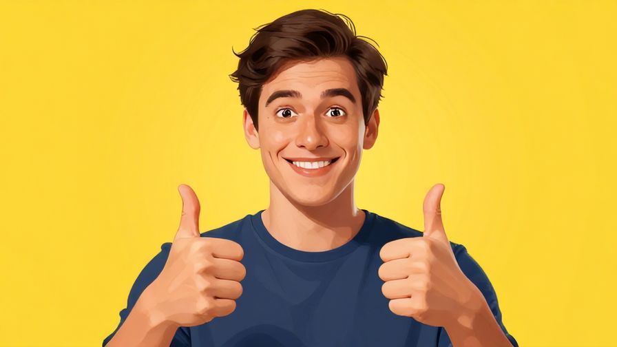 Illustration of a person giving a thumbs-up with a confident smile, eyes sparkling, vibrant background