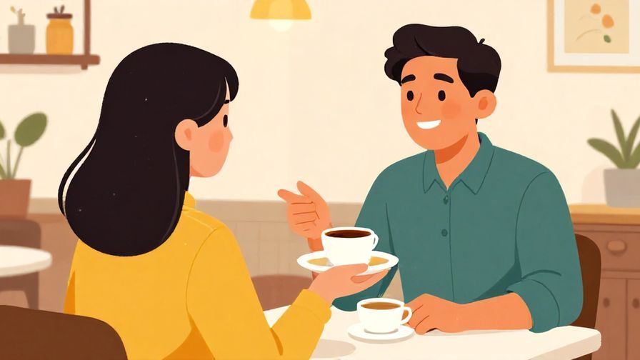 Illustration of a person giving VIP treatment at a café, with a warm smile, bright colors, detailed background