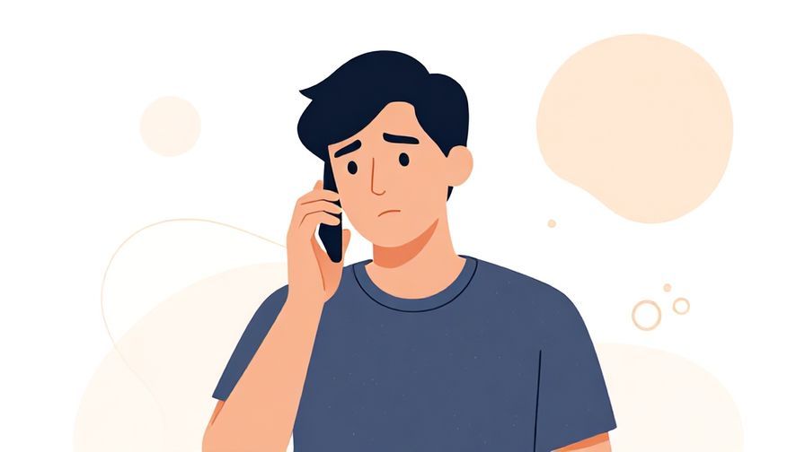 Illustration of a person hesitating before making a phone call, soft rays and abstract shapes creating a thoughtful mood