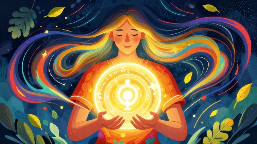 Illustration of a person holding a glowing orb symbolizing life’s fate, surrounded by swirling wind and leaves, vibrant colors, illustrated style