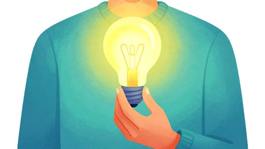 Illustration of a person holding a lightbulb glowing brightly, symbolizing a strong conviction and clear understanding, vibrant colors, illustrated style