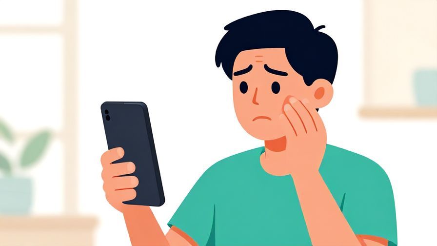 Illustration of a person holding a phone with a concerned expression, emphasizing not to end the call, bright colors, indoor setting