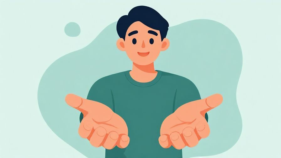 Illustration of a person holding out a hand as if handing over important knowledge, with an encouraging smile