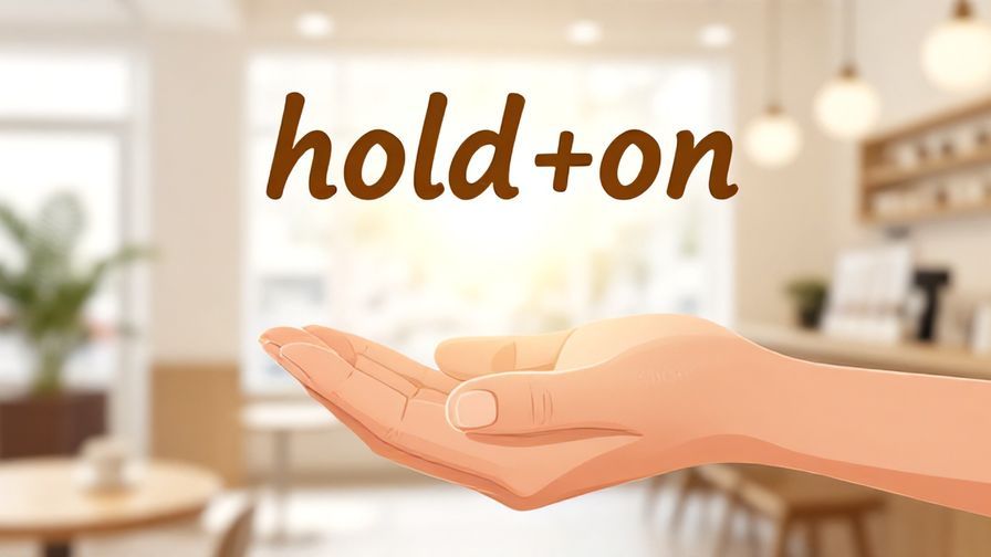 Illustration of a person holding up a hand gently as if saying “hold on,” bright coffee shop background