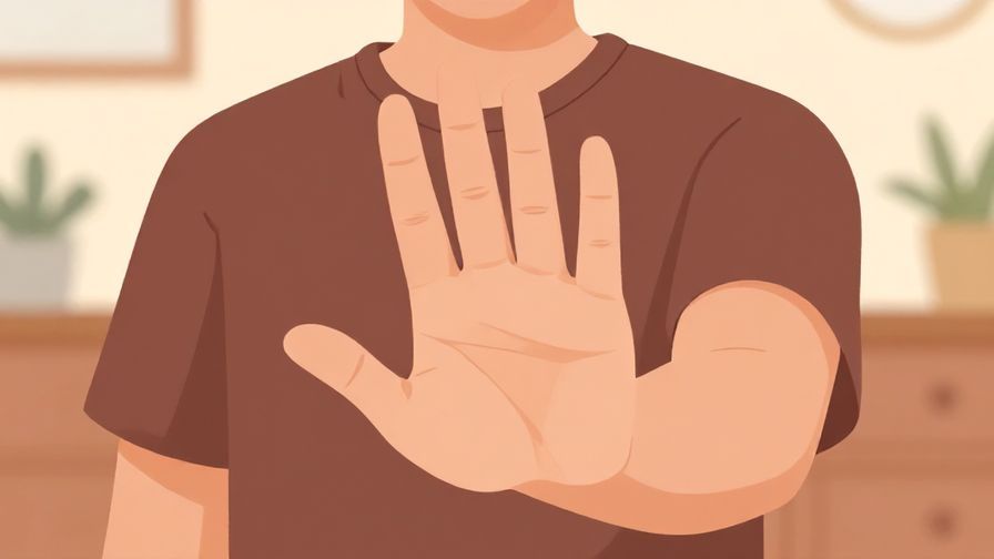 Illustration of a person holding up their hand in a “stop” gesture, in a casual setting with warm colors