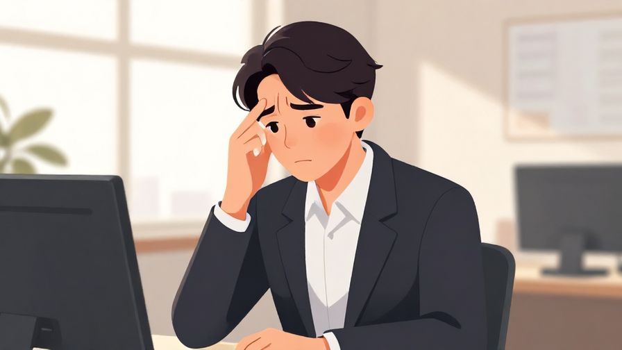Illustration of a person in business attire looking disappointed in an office, soft natural light