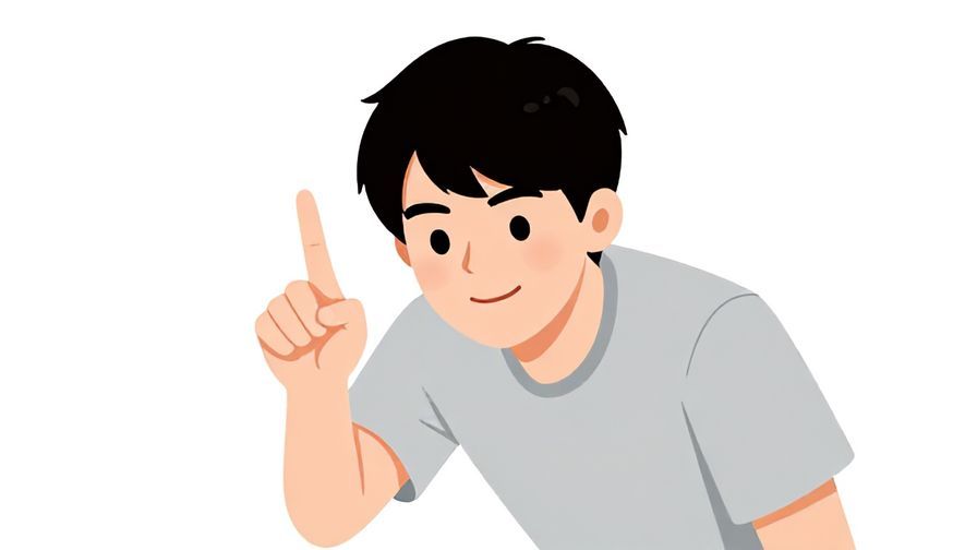 Illustration of a person leaning slightly forward with a playful smile, making a small warning gesture with their hand