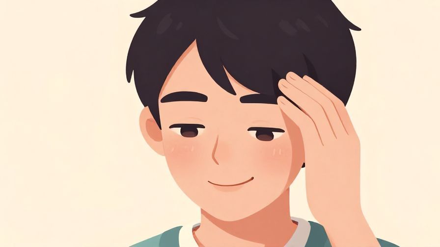 Illustration of a person lightly smiling, touching their head as if recalling a small detail, soft pastel background