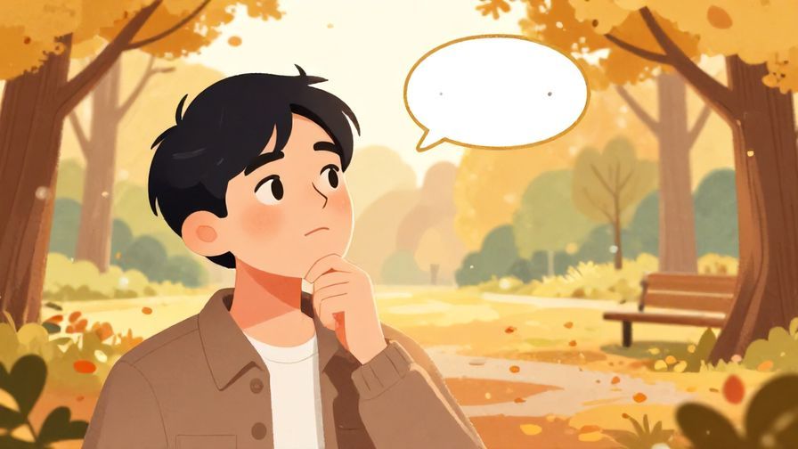 Illustration of a person looking back thoughtfully, with a small speech bubble showing a past conversation, autumn park background, warm colors, illustrated style