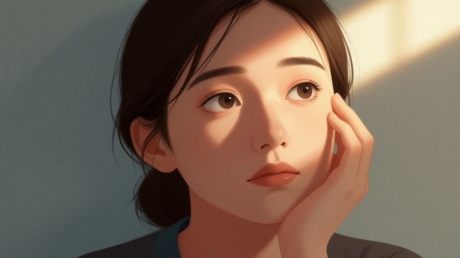 Illustration of a person looking contemplative with soft sunlight on their face, calm and gentle mood