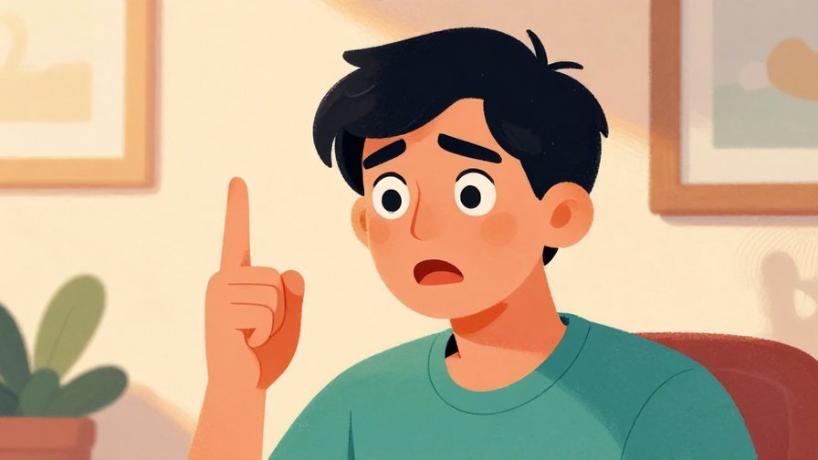 Illustration of a person looking shocked with a finger wagging in disapproval, indoors with subtle lighting, vibrant colors, illustrated style