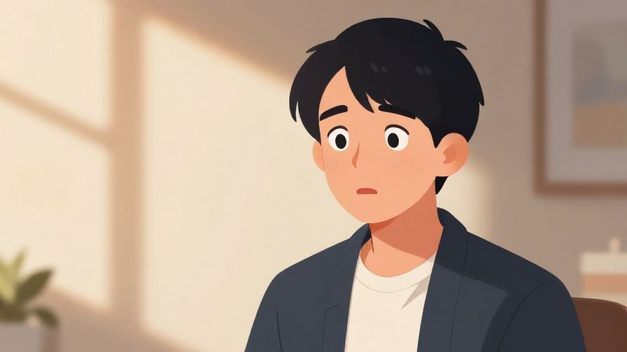 Illustration of a person looking slightly surprised but polite, indoor setting with soft shadows