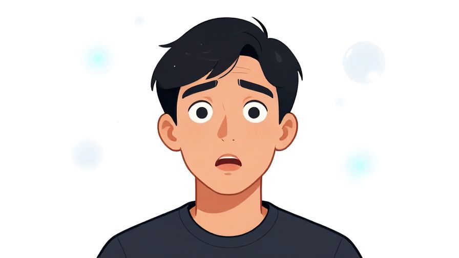 Illustration of a person looking surprised, eyes wide as if a sudden thought hit them, bright background with floating light orbs