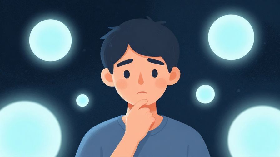Illustration of a person looking thoughtful, surrounded by soft glowing orbs, symbolizing vague intuition and feeling