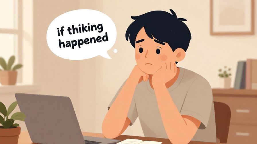 Illustration of a person looking thoughtful with a slight frown, asking if something happened, indoor cozy setting