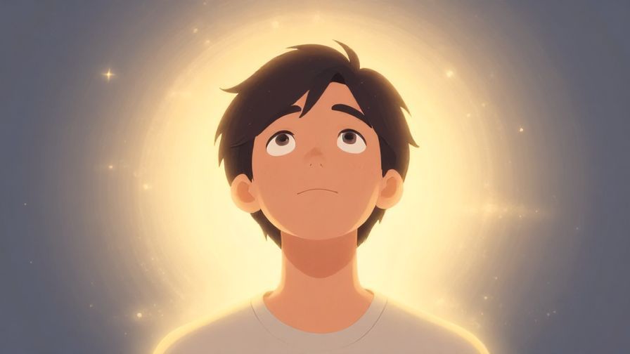 Illustration of a person looking up admiringly at another, with a soft glowing aura around the admired person