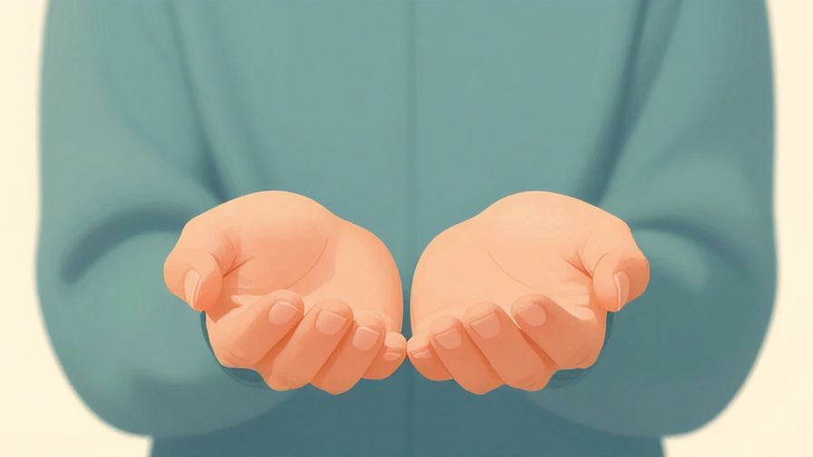 Illustration of a person making a gentle request with open palms, calm background with soft colors