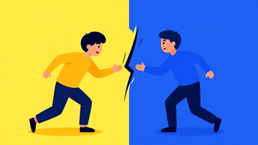 Illustration of a person narrowly escaping danger with a small visible gap between danger and safety, bright colors