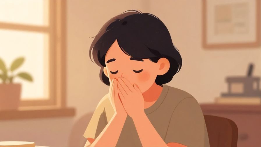 Illustration of a person nodding lightly with a relaxed smile in a cozy room, soft warm colors