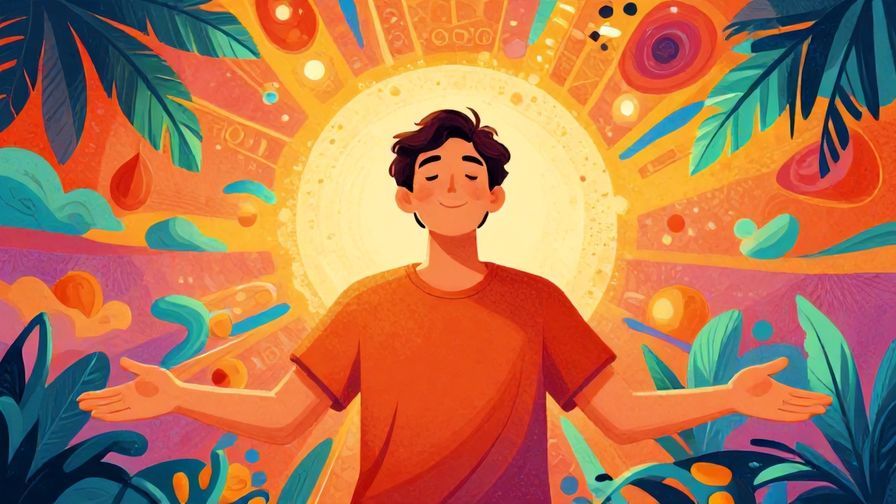 Illustration of a person opening arms wide, symbolizing openness and unconditional acceptance, detailed background, vibrant colors, illustrated style