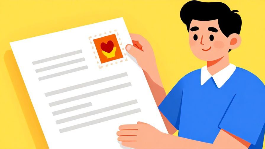 Illustration of a person placing a stamp of approval on a document, with a confident smile, vibrant colors, illustrated style