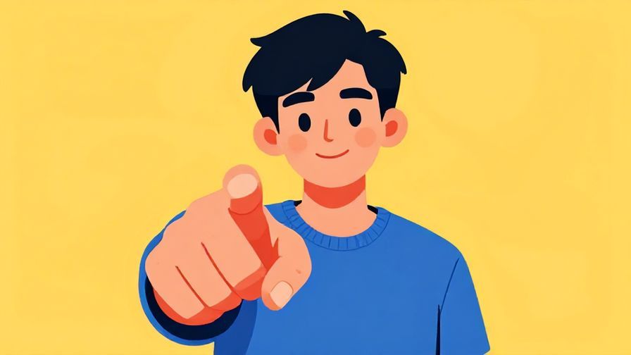 Illustration of a person playfully pointing at the viewer with a slight smile, bright colors, illustrated style