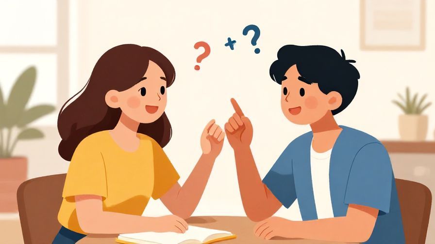 Illustration of a person playfully teasing a friend while asking a question, bright and cheerful atmosphere