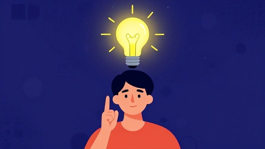 Illustration of a person pointing at a glowing lightbulb above their head, symbolizing sudden understanding, bright, fun colors
