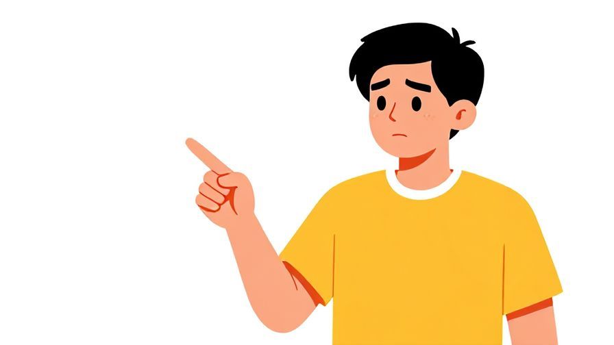 Illustration of a person pointing out something odd with a puzzled look, casual setting, vibrant colors