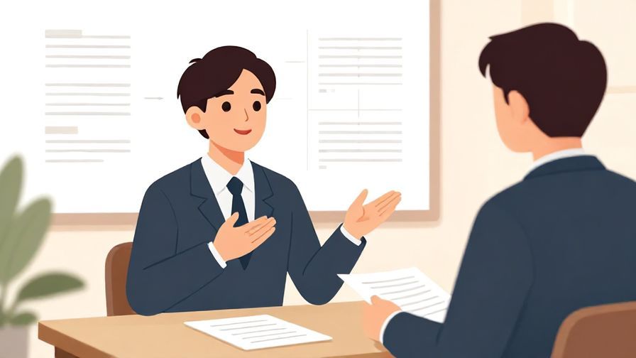 Illustration of a person politely asking about pronunciation in a formal setting, with charts and papers around, professional atmosphere