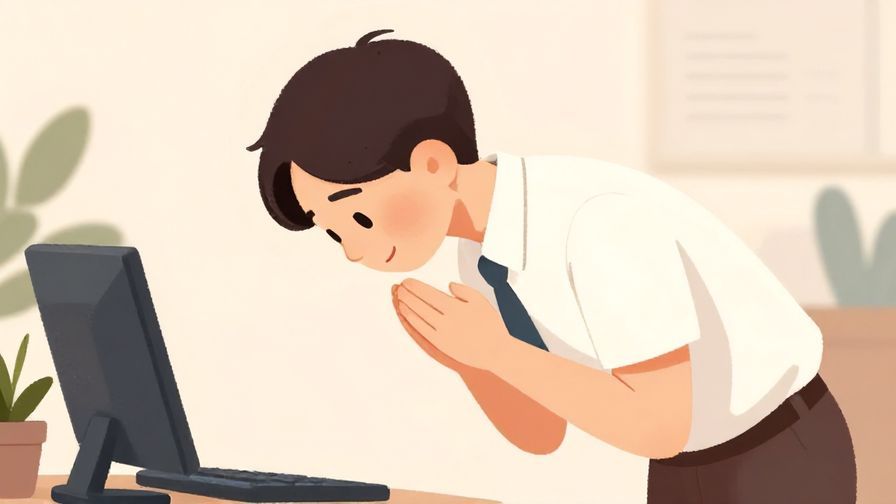 Illustration of a person politely bowing their head slightly with a gentle expression, office or formal setting, soft pastel colors, illustrated style