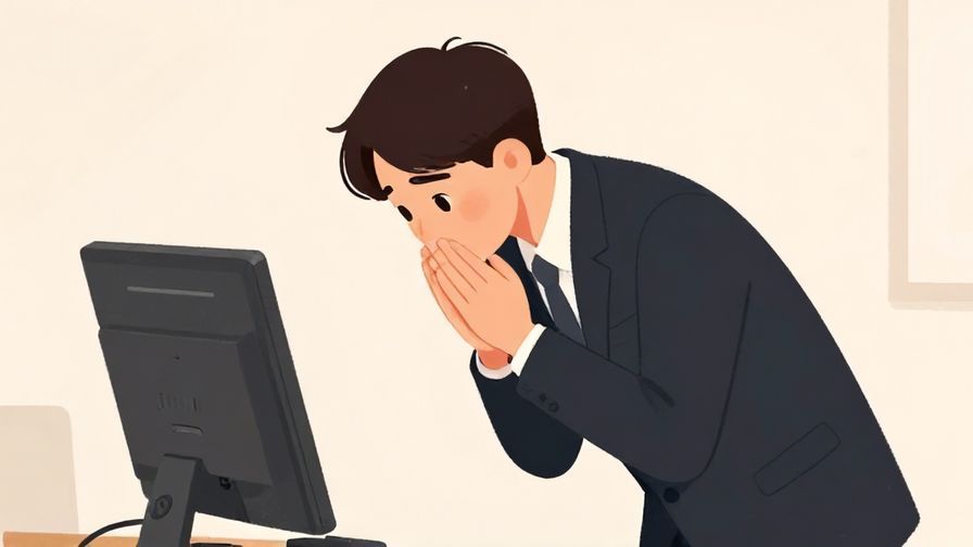 Illustration of a person politely bowing with an apologetic expression, soft formal background, illustrated style