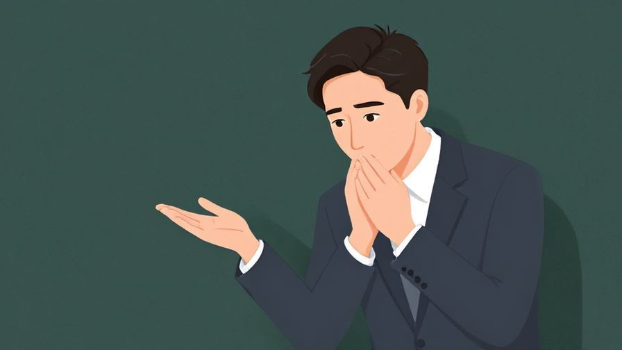 Illustration of a person politely explaining something with a slight bow and apologetic expression, formal background, illustrated style
