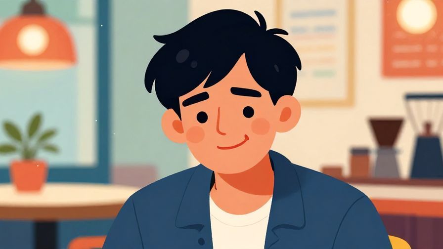 Illustration of a person raising one eyebrow with a teasing smile, in a colorful café setting