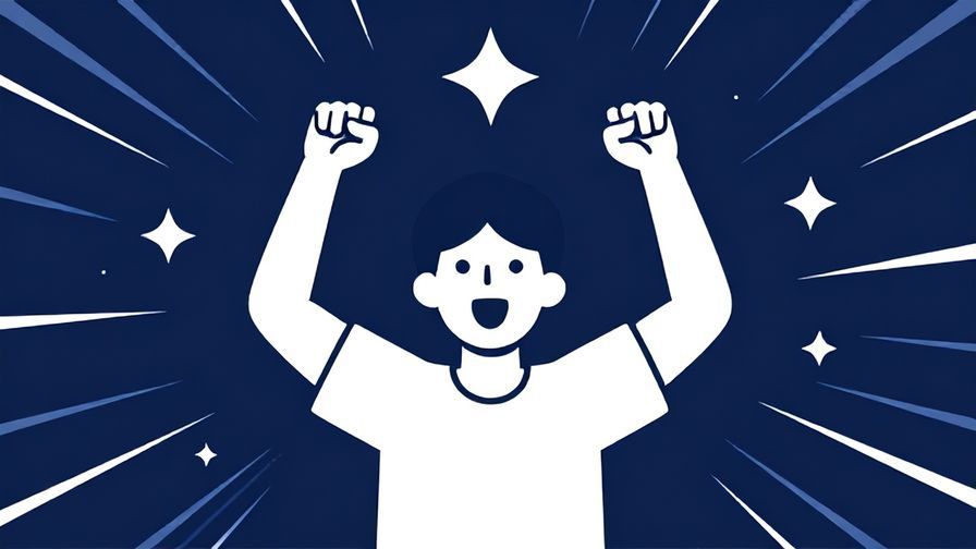 Illustration of a person raising their fist with excitement, surrounded by bright stars and dynamic lines