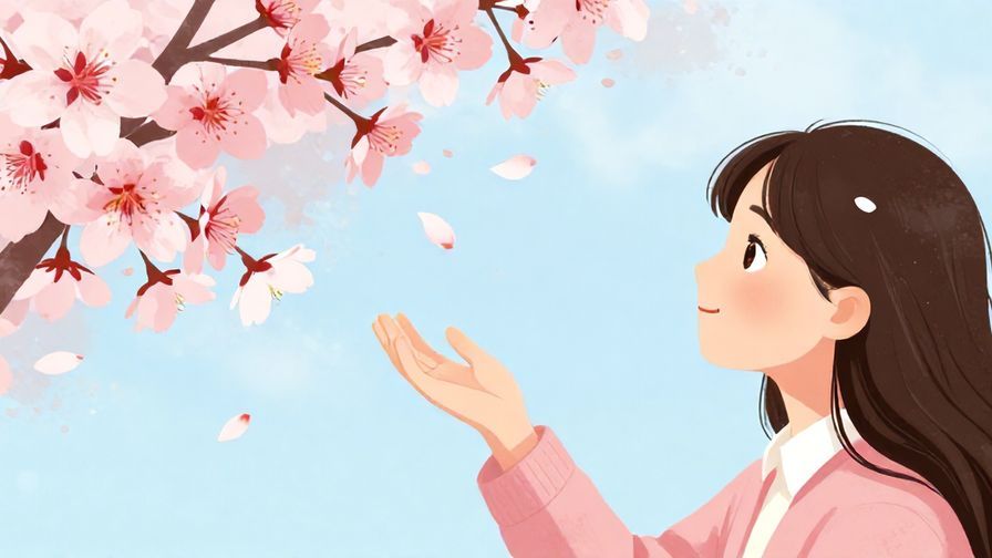 Illustration of a person reaching out to catch a falling cherry blossom petal, symbolizing fleeting opportunity, vibrant colors, illustrated style