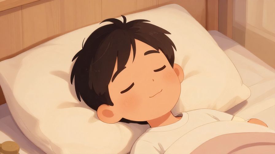 Illustration of a person reclining comfortably on a soft pillow with peaceful expression, warm indoor lighting