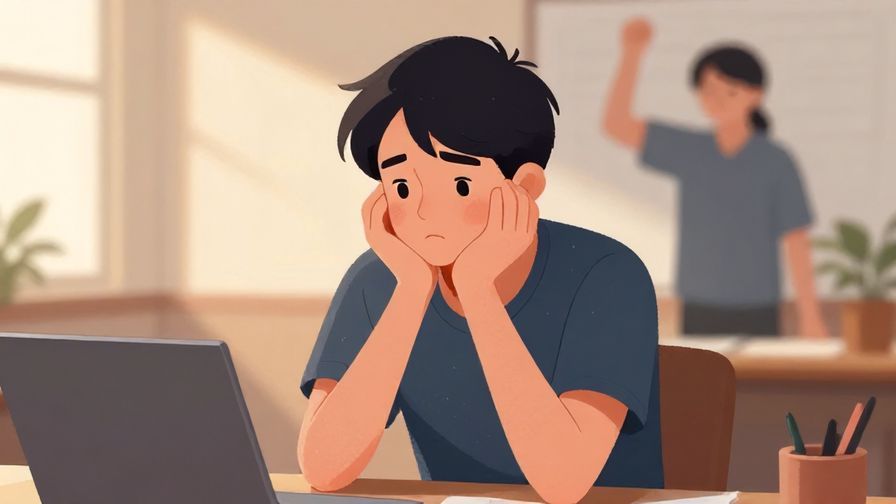 Illustration of a person reflecting deeply, then decisively moving on, indoor setting with soft lighting