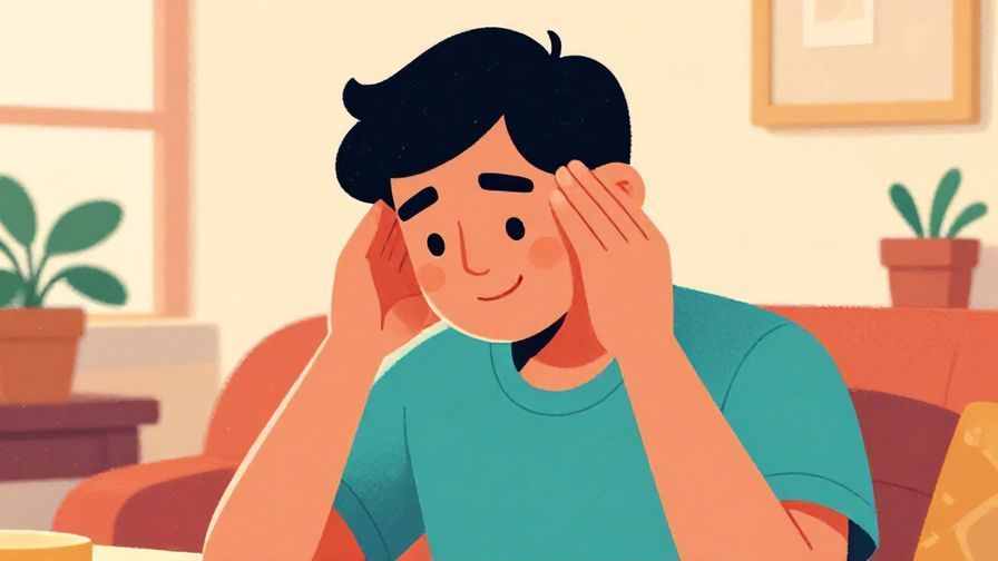 Illustration of a person shaking their head gently with a friendly smile, in a relaxed indoor setting, vibrant colors, illustrated style