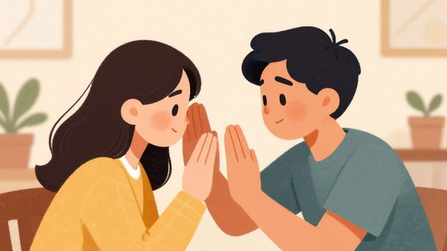 Illustration of a person shielding another with a soft expression, showing protective empathy in a cozy indoor setting