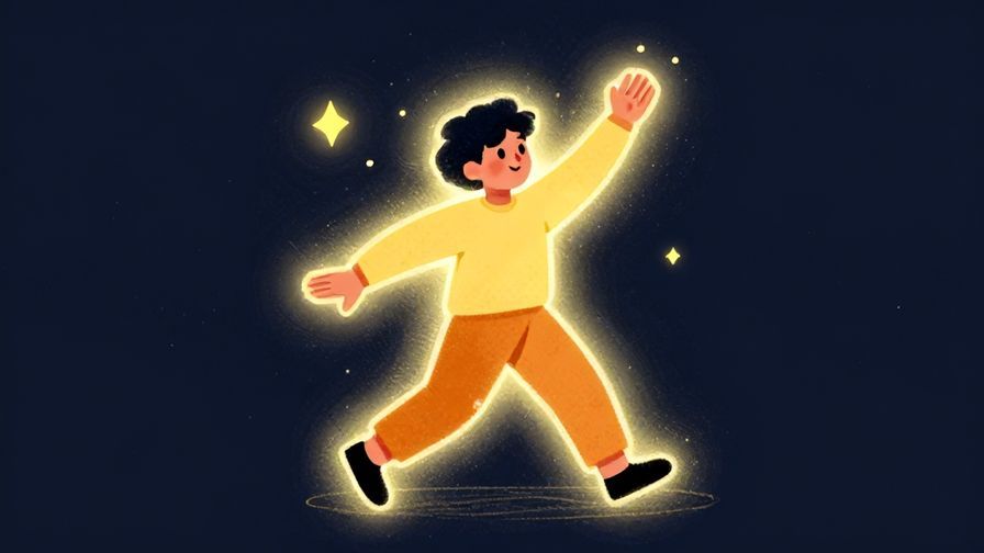 Illustration of a person shining with a glowing aura, playful and dynamic style