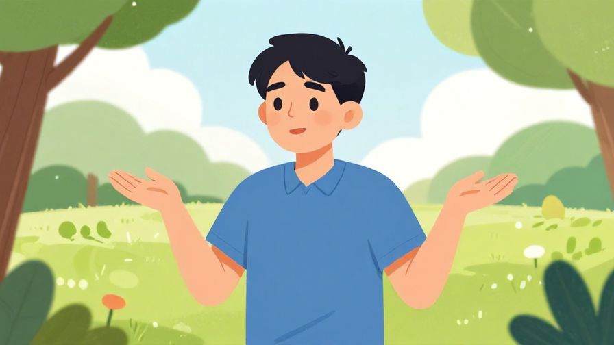 Illustration of a person shrugging playfully while asking for directions, bright park background